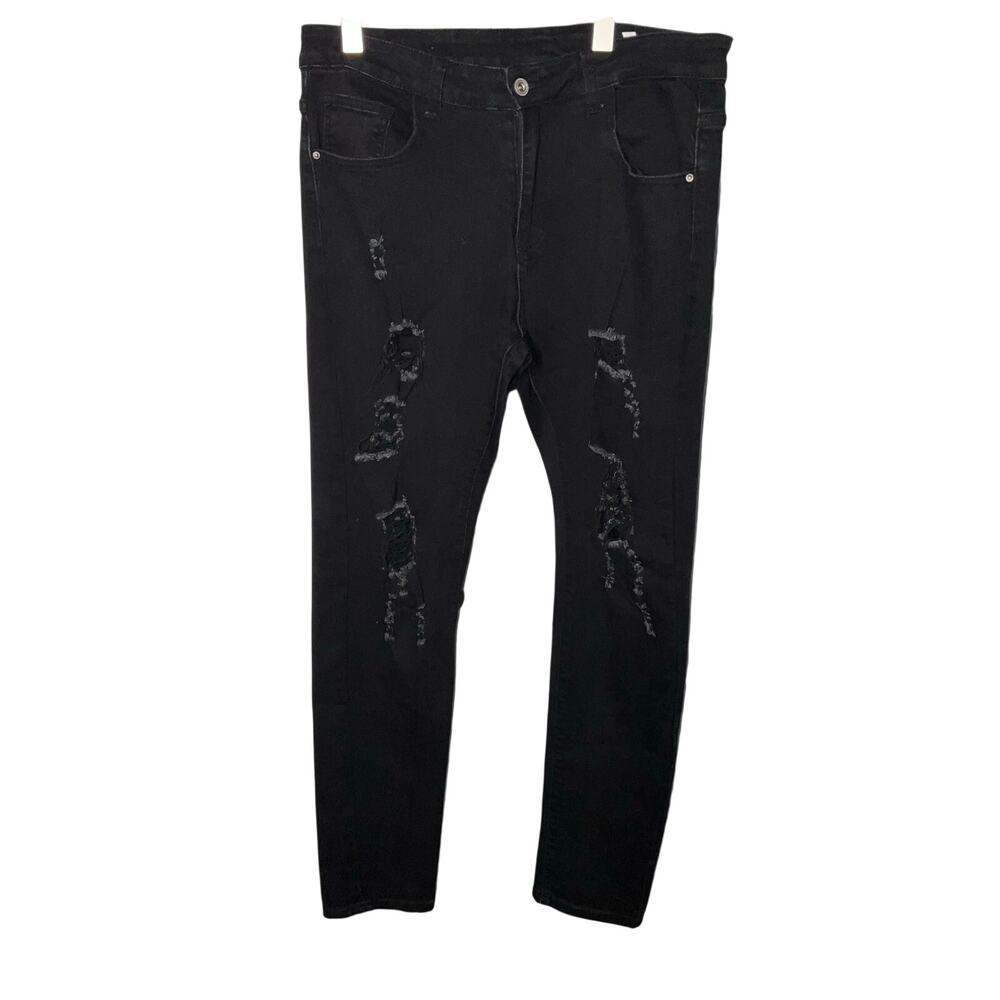 Shein Black Distressed Moto Biker Skinny Jeans Size 34